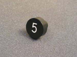 PUSH BUTTON - OLD TYPE, ROUND, BLACK, WHITE LEGEND (5)